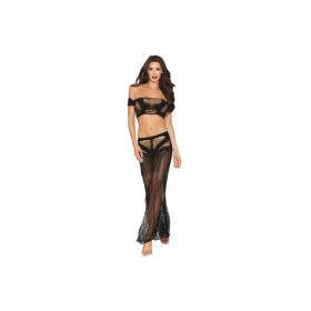Ensemble 2 pièces top et jupe résille noire 